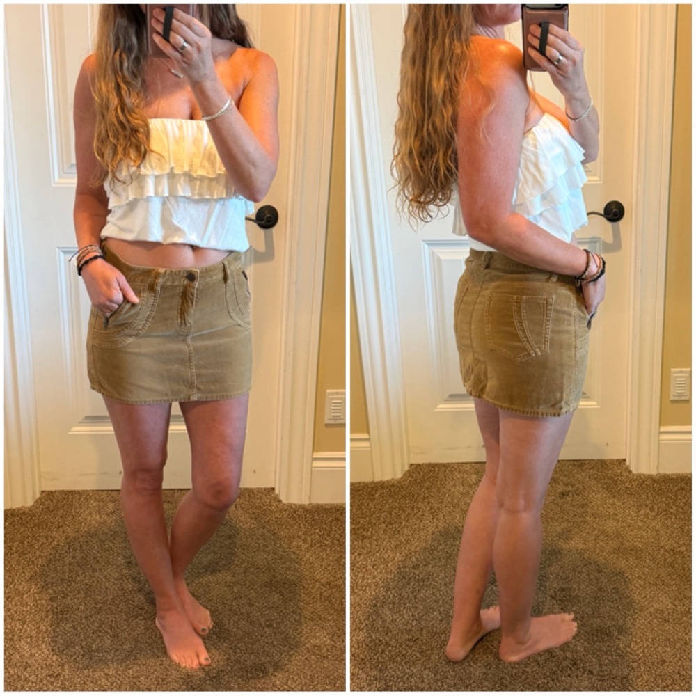 American Eagle Outfitters Y2K Tan Camel Colored Corduroy Mini Jean Skirt Sz 2 4 - Picture 5 of 5